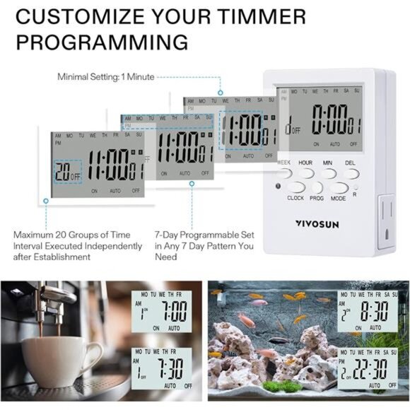7 Day Programmable Digital Timer with Dual Outlet,20 On/Off UL Listed Heavy Duty - Picture 4 of 7
